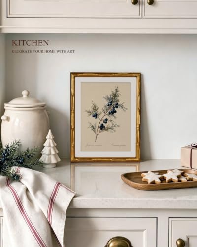 InSimSea Gold Bamboo Framed Christmas Wall Art, Retro Juniper Print,11x14In - color: Christmas Juniper