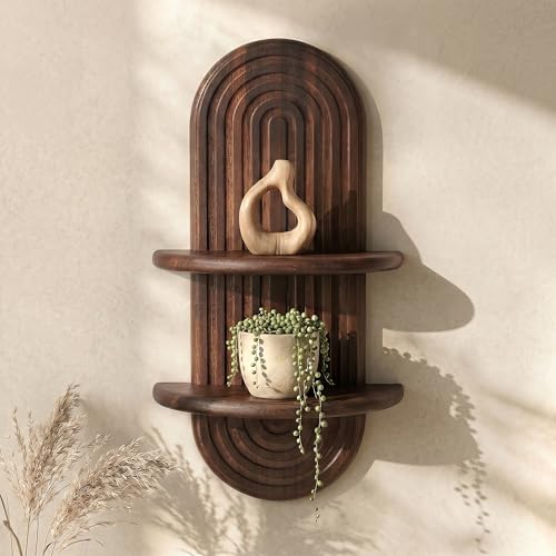 Plant Wall Shelf for Room Decor: Hanging Plant Shelf for Planter, DarkBrown - color: Darkacacia