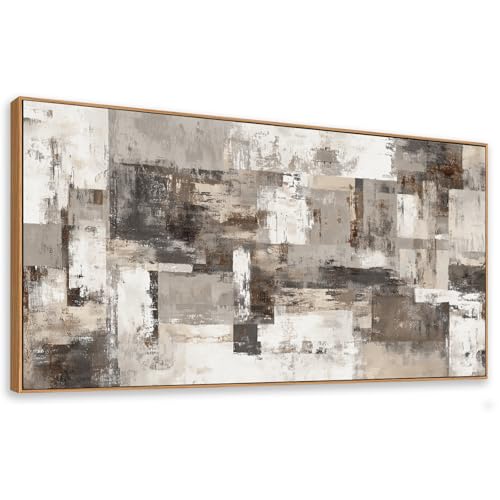 The Mode Art Industrial Abstract Wall Art Textured Grey and Taupe Canvas Prints for Modern Farmhouse Framed Horizontal Canvas Painting for Living Room Bedroom 24x48inch - color: Taupe, size: 48"L x 24"W
