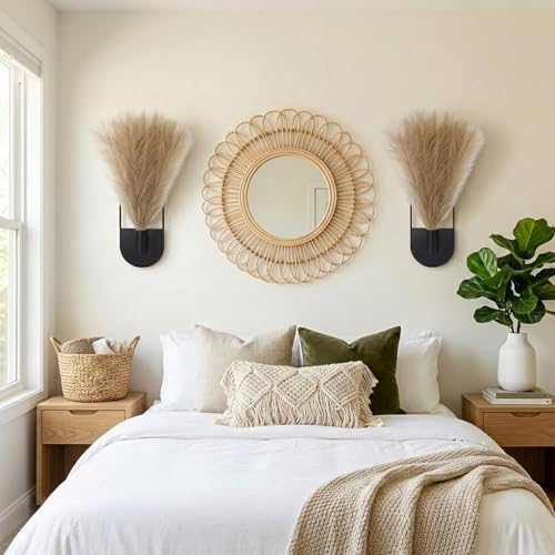 2 Pcs Boho Wall Decor Hanging Planters with Artificial Pampas - color: Black - Pampas