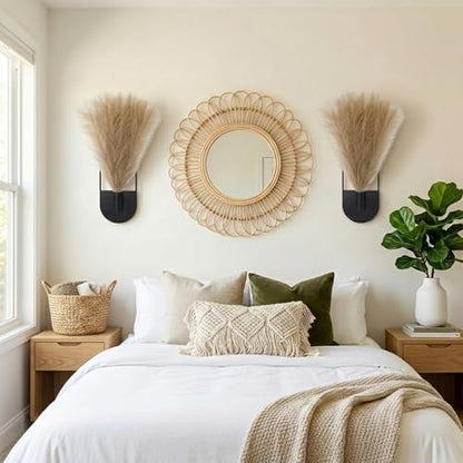 2 Pcs Boho Wall Decor Hanging Planters with Artificial Pampas - color: Black - Pampas