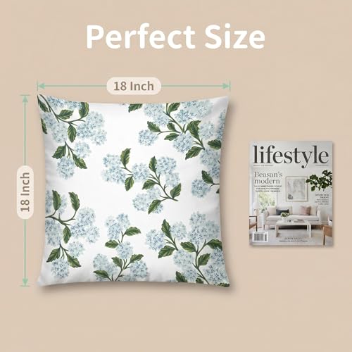 COMMINY Blue Dhalia Linen Pillow Covers 18x18 Set 6 Farmhouse Throw Cover - color: Green Flower, size: 18" x 18" (Pack of 6)