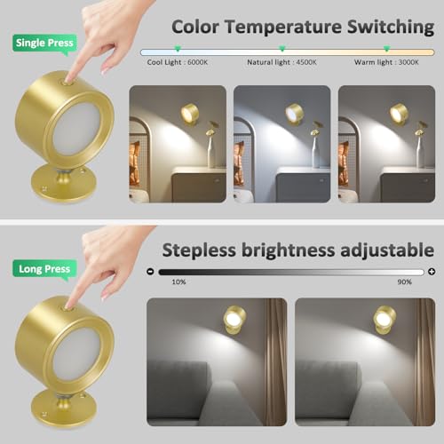 Racokky LED Wall Mounted Lights with Remote, Rechargeable Wall Sconces - color: Gold