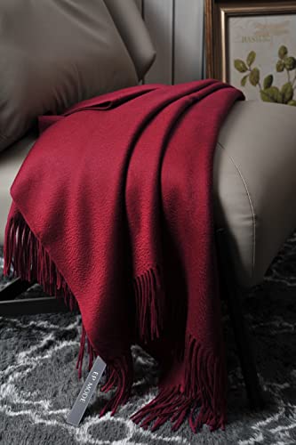 EP Mode 100% Pure Cashmere Throw Blanket for Sofa, Merlot - color: Merlot
