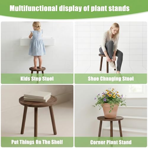 Wood Plant Stands Indoor, 3-Pack Single Plant Stand for 6-12 Inch Pots, Mid-Century Modern Plant Stool, Tall Wooden Plant Stand for Large Plants Perfect Fit for Living Room, Balcony, Office(Dark Brown)