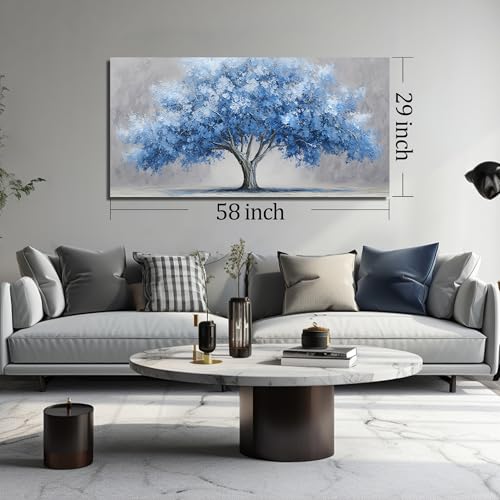 Large Canvas Wall Art for Bedroom Tree of Life Prints for Living Room Blue Poster Wall Art for Office Size 29 x 58 Inch - size: 58"L x 29"W