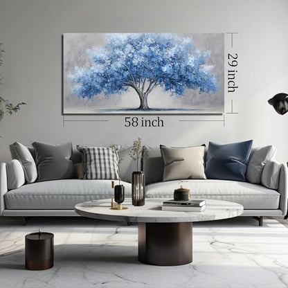 Large Canvas Wall Art for Bedroom Tree of Life Prints for Living Room Blue Poster Wall Art for Office Size 29 x 58 Inch - size: 58"L x 29"W