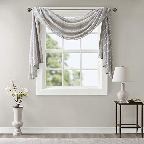 Madison Park Sheer Curtain Scarf for Kitchen, 1 Panels 50x144 Grey - color: Grey, size: 50"W x 144"L (Pack of 1)