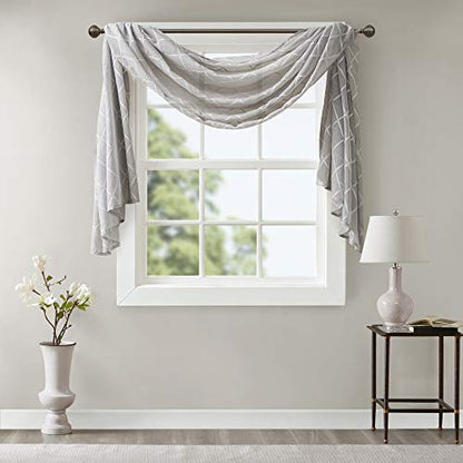 Madison Park Sheer Curtain Scarf for Kitchen, 1 Panels 50x144 Grey - color: Grey, size: 50"W x 144"L (Pack of 1)