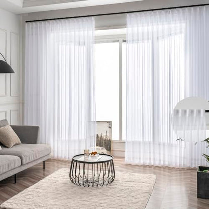 White Pinch Pleated Sheer Curtains 108 Inches Long Sliding Glass Door Linen - color: Bright White, size: 50"W x 108"L (Pack of 2)
