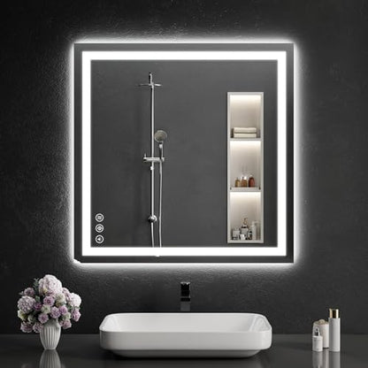 30"x30" LED Bathroom Mirror with Lights, Dimmable，Anti-Fog，Bathroom Vanity Mirror for Wall, Backlit + Front Lit, Memory Function, Shatter-Proof，Tempered Glass - size: 31"L x 31"W
