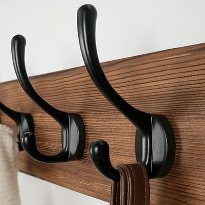 Dseap Wall Mounted Coat Rack: Patented, Heavy-Duty, 17.4" Long 5-Double-Hooks Wooden Hanger Rail for Winter Coats, Hat, Jacket, Clothing - Natural & Black - color: Natural & Black, size: L=17.4" (1pcs)