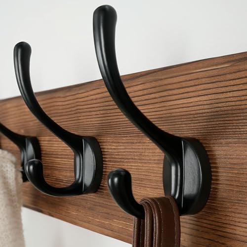 Dseap Wall Mounted Coat Rack: 38-1/4" Long, Patented, Heavy-Duty, 10-Double-Hooks Wooden Hanger Rail for Winter Coats, Hats, Jackets, Clothing - Natural & Black, Pack of 2 - color: Natural & Black, size: L=38.3"(2pcs)
