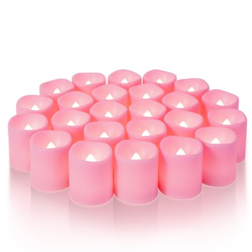 Homemory 12 Pack Pink Flameless Flickering LED Votive Tealights Candles - color: Pink (Soft White Llight), size: 12 Pack
