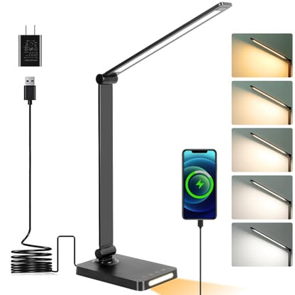LED Desk Lamp with USB Ports,Touch Desk Lamps for Home Office with 5 Modes - color: Black