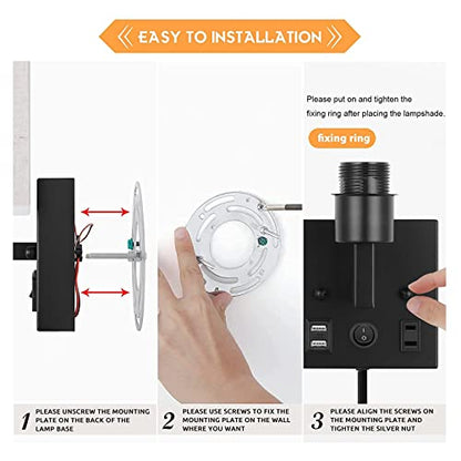 HAITRAL Wall Sconces Plug in with Bulbs - Wall Lamps for Bedroom with USB and Outlet,Sconces Wall Decor Set of 2 with Switch and Bulb Wall Light Fixtures for Living Room,Bedroom(Include Bulbs)-Black
