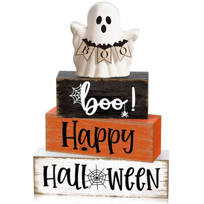 Yousoontic 4 Pcs Halloween Wooden Block Sign, Rustic Farmhouse Decor - style: Halloween Spider