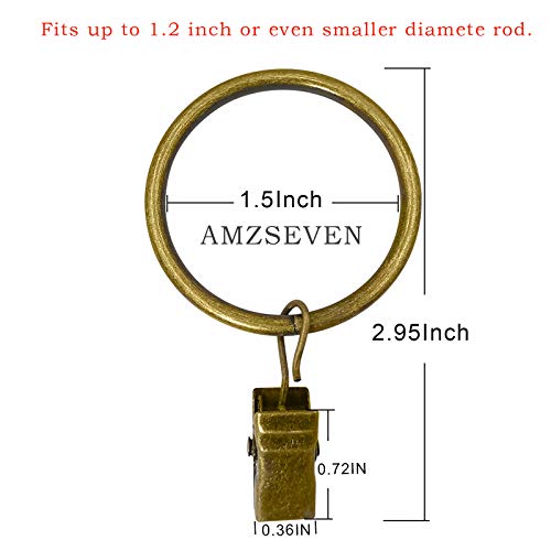 100 Pack Metal Curtain Rings with Clips, 1.5 in ID, Bronze - color: Bronze, size: 1.5" I D 100 Pack