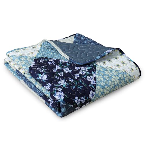 Exclusivo Mezcla Reversible Boho Quilted Throw Blanket, 50"x 60" - color: Bohemian Patchwork Blue, size: 50 x 60 inch