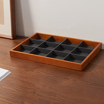 Oirlv Solid Wood Jewelry Tray,Jewelry Drawer Organizer,12 Grid - color: Grey 12 grid tray