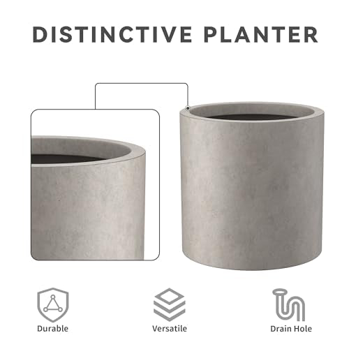 Kante 9.8" Tall Cylinder Concrete Planter, Weathered Small Round Flower Pot - color: Weathered Concrete, size: 9.8" Dia