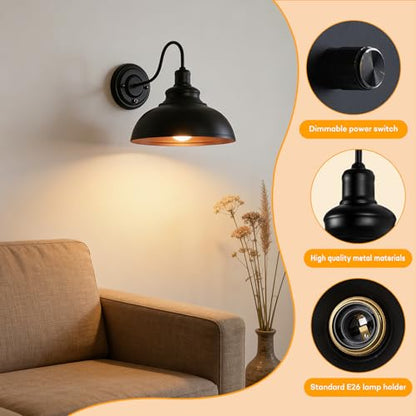 Lightess Wall Sconce with Switch,Black Hardwired Indoor Dimmable Wall Light - color: Black Hardwired