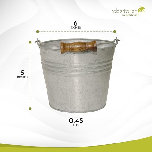 Headwind Vintage Collection - 6 Inch Galvanized Banded Planter with Handles – Small Galvanized Buckets & Metal Flower Pots, Decorative Bucket Planter with Drainage Hole for Indoor Plants & Outdoor Gar - color: Galvanized, size: 6"