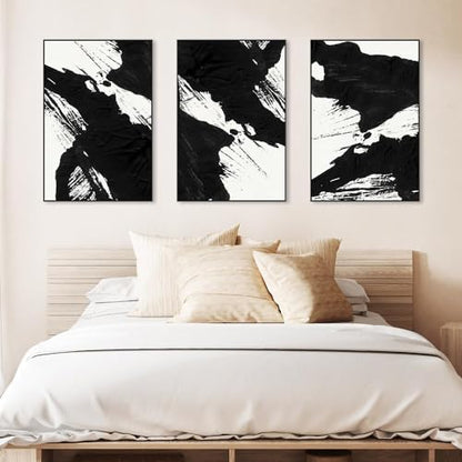 Large Framed Boho Black White Abstract Wall Art for Living Room, 24x32 In - color: Black White