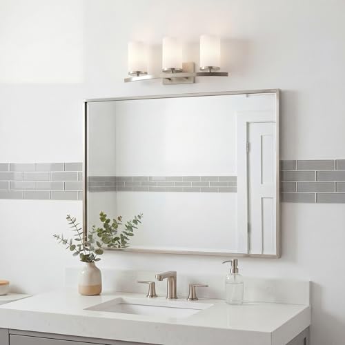 Kichler Crosby 3-Light Bathroom Vanity Light, Brushed Nickel - color: Brushed Nickel, size: 3 Light, style: Satin Etched Cased Opal Glass