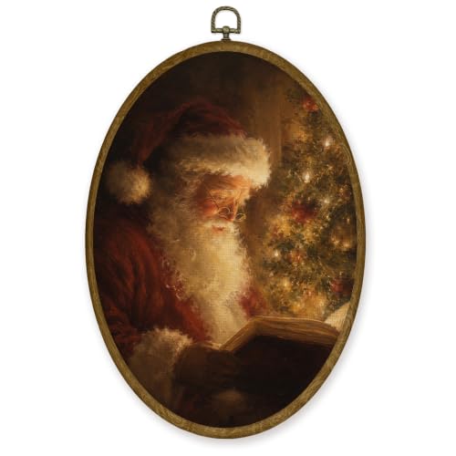 JMENGSSFL Santa Reading Book by Christmas Tree Oval Wall Art Decor 8.6x11.4 - color: Christmas-19