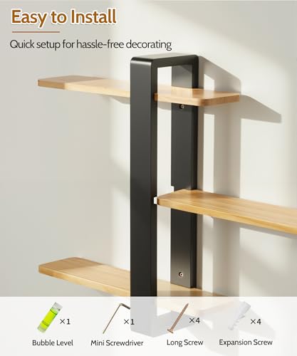 SUMGAR Wood Floating Shelves for Wall, 3 Tier Adjustable Plant Shelf Unit - color: Black&wooden, size: 3 Tier 19.6in