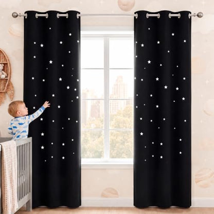 NICETOWN Black Blackout Kids Star Curtains for Nursery, 1 Panel, W42 x L84 - color: Black, size: 42"W x 84"L (Pack of 1)