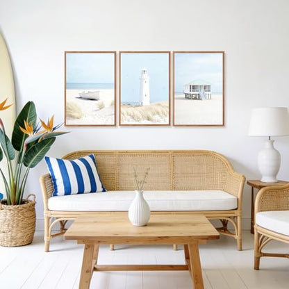 Aurlan 3 Pcs Blue Beach Coastal Framed Canvas Wall Art 16x24 Inch - color: Blue Coastal Beachy Seascape, size: 16"L x 24"W