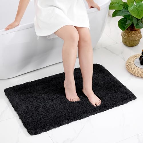 Disolla Black Bathroom Rugs 20x32, Non-Slip Plush Thick Bath Mat - color: Black, size: 1'8" x 2'8" (20''x32'' Bathroom Rug)