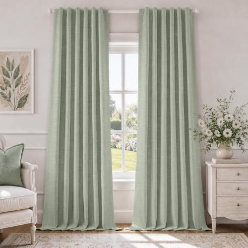 HOMEIDEAS 100% Blackout Sage Green Faux Linen Curtains 84''L 2 Panels - color: Sage Green, size: 52"W x 84"L (Pack of 2)