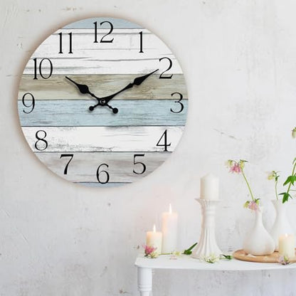 12 Inch Wall Clock, Silent Battery Operated Analog Clock, Blue - color: A-blue White Brown, size: 12"