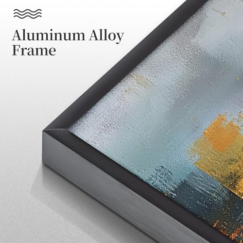 Blue and Gold Abstract Wall Art Set of 3, Modern Framed Canvas Wall Art 16x24 Inch, Luxury Abstract Landscape Wall Painting for Living Room Bedroom Office, Metal Frame Ready to Hang - color: Metallic Waterscapes, size: 16"L x 24"W