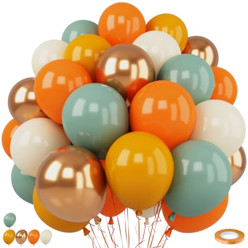 Fall Balloons, 12 Inch Sage Green Burnt Orange Mustard Yellow Beige Balloon - color: Orange Sage Green Yellow White