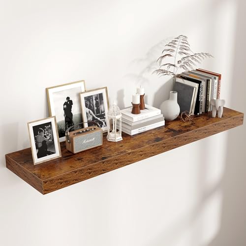 48 Inch Floating Shelves for Wall, 12"D Wood Storage Shelves, Brown Finish - color: Brown, size: 48 Inch