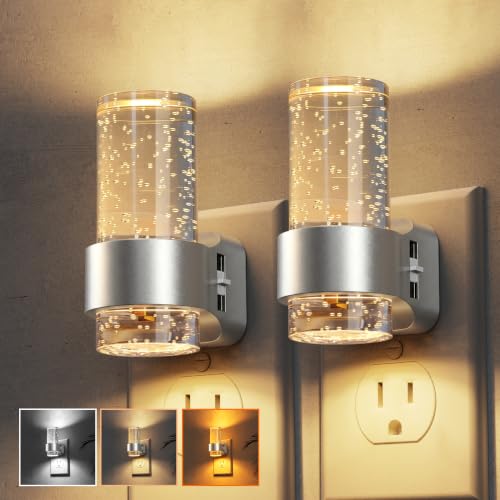 L LOHAS LED Night Lights Plug into Wall, 2 Pack Mini Dimmable Night Light - color: Sliver Ring-3CCT-Mini, size: 2 Pack