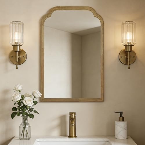 WallBeyond Wood Frame Wall Mirror Rounded Corner Arch Rectangle Mirror for Entryway, Living Room or Bedroom Home Decor - Light Woodgrain [20" x 30" Natural ] - color: Natural B, size: 30"L x 20"W