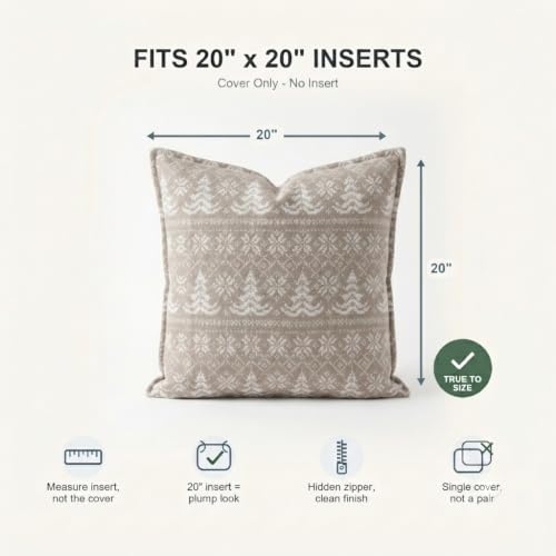 SanVia Designer Cotton Throw Pillow Covers 20x20 for Nooks, Beds & Sofas - color: Taupe Fair Isle, size: 20" x 20" (Pack of 1)