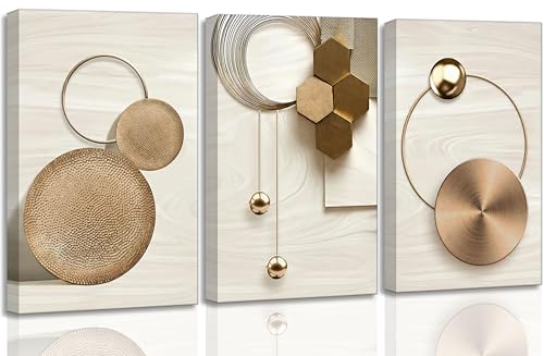 LAJDXSX 3 Pcs Abstract Gold Geometric Boho Canvas Wall Art 16x24in - color: Platinum Abstract-Canvas, size: 16x24 in