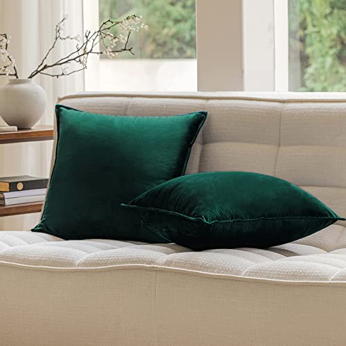 JIAHANNHA Velvet Green Throw Pillow Covers 18”x18”Pack of 2 Soft Decorative - color: Green, size: 18" x 18" (Pack of 2)