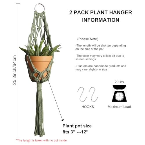 Artilady Boho Hanging Planter for Indoor Plants, Macrame Plant Hanger - color: Dark Green