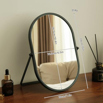 Tstarer Oval Vanity Mirror with Stand,Metal Frame (Black, 7.1 x 11 inches) - color: Black, size: 11"L x 7.1"W