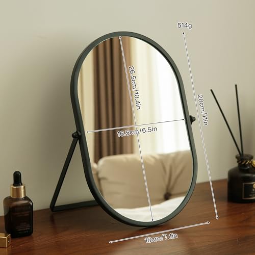 Tstarer Oval Vanity Mirror with Stand,Metal Frame (Black, 7.1 x 11 inches) - color: Black, size: 11"L x 7.1"W