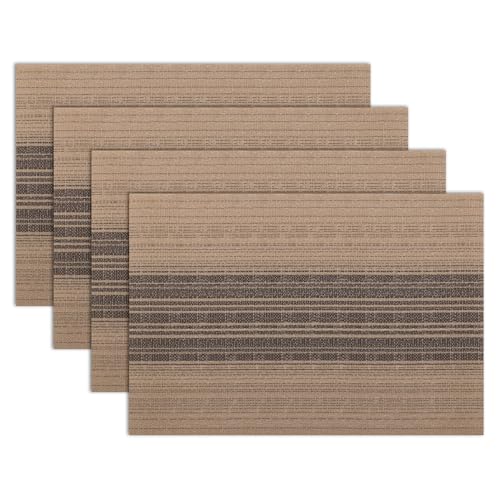 Winknowl Placemats, Set of 4 Heat Resistant Stain Resistant Woven Vinyl Insulation Place mats, Durable Washable Elegant Table Mats for Dining (Brown) - color: Black and Brown, size: Set of 4