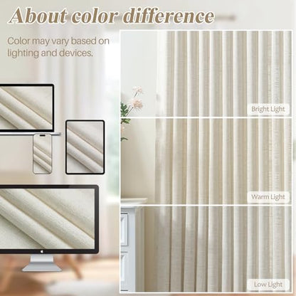 AUSSPVOCT Pinch Pleated Extra Wide Curtains for Living Room 84 Inch Long - color: Beige White, size: 70"W x 84"L (Pack of 1)