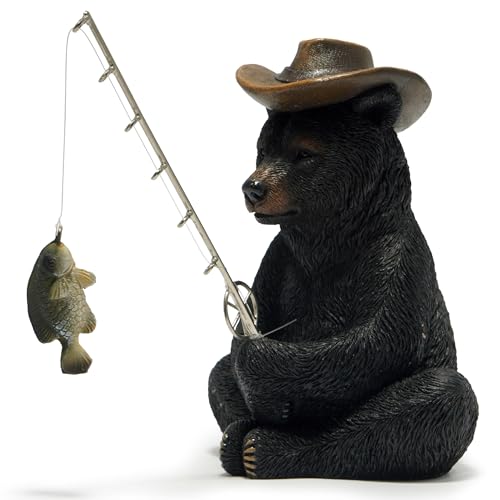 Hodao Black Bear Fishing Figurine, Summer Bear Decor for Home and Office - color: Black